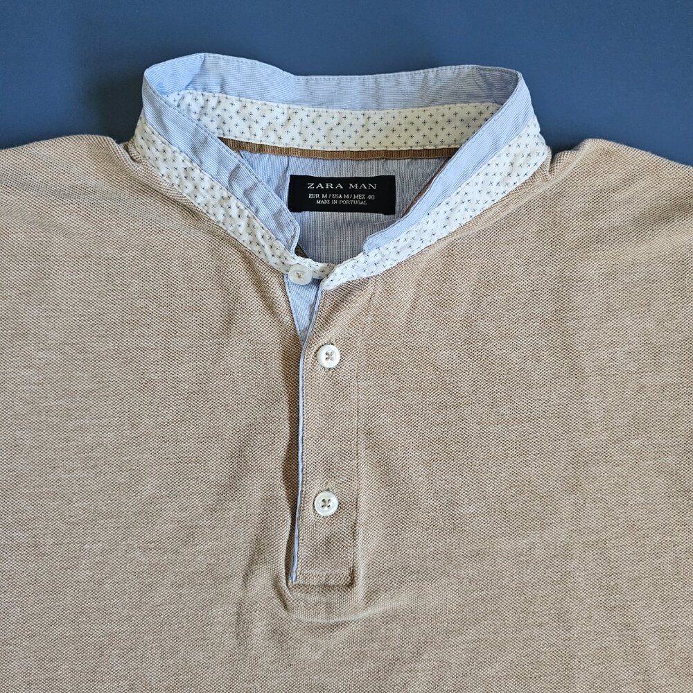 zara men mandarin collar polka dot blue